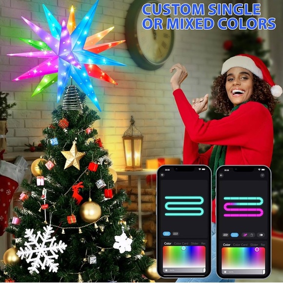 Monrovian Star Tree Topper Star Music Synch Change Colors App Controlled Timer - Picture 5 of 7